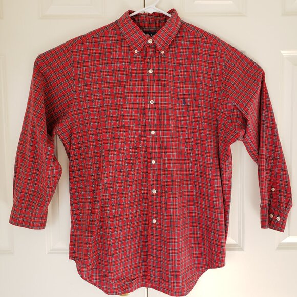 Ralph Lauren Shirt Mens Large 16.5/34/35 Red Plaid Button Up Classic Fit Pony - Picture 1 of 12